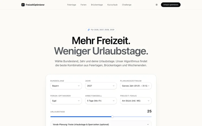 FreizeitOptimierer: Urlaubs- und Brückentage-Optimierung im Browser