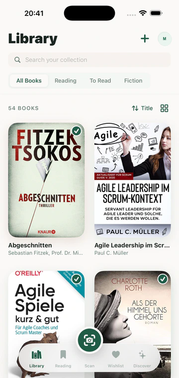 Librisync App-Ansicht der Buchverwaltung